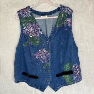 Vintage Hand Painted Floral Denim Vest